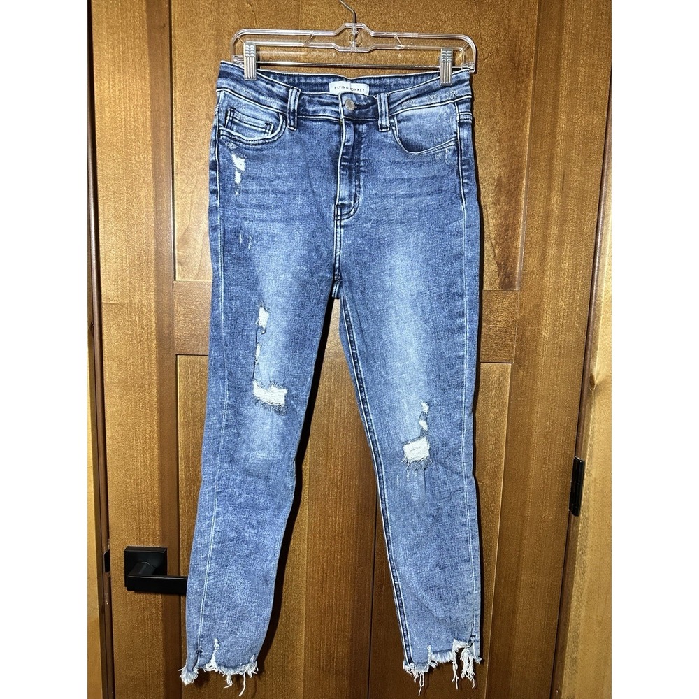 Flying Monkey Women's Distressed Skinny Jeans Size 29x26 Raw Hem Stretch Denim